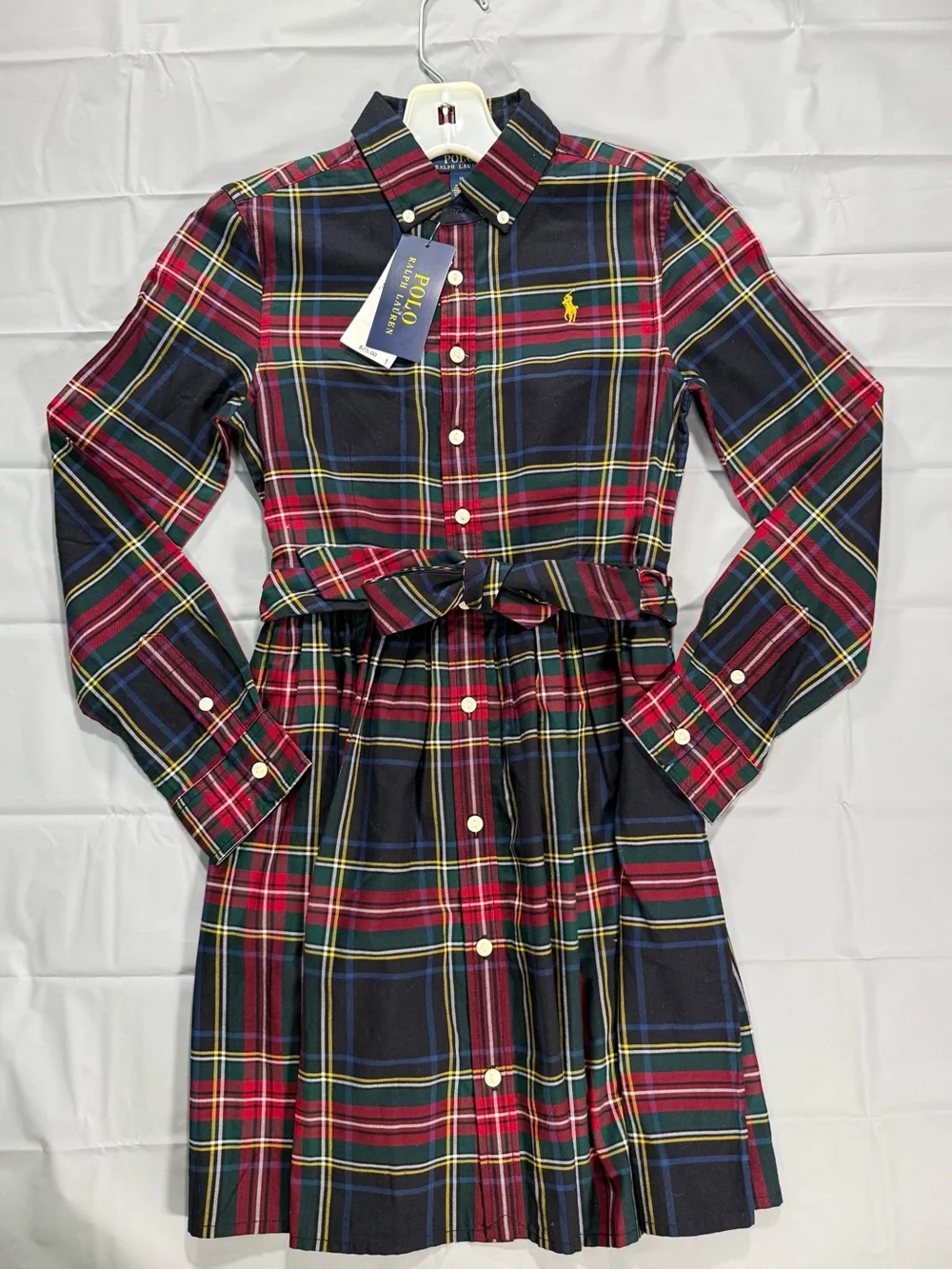 Girls Polo Ralph Lauren Tartan Plaid Belted Shirt Dress Size 10 NEW